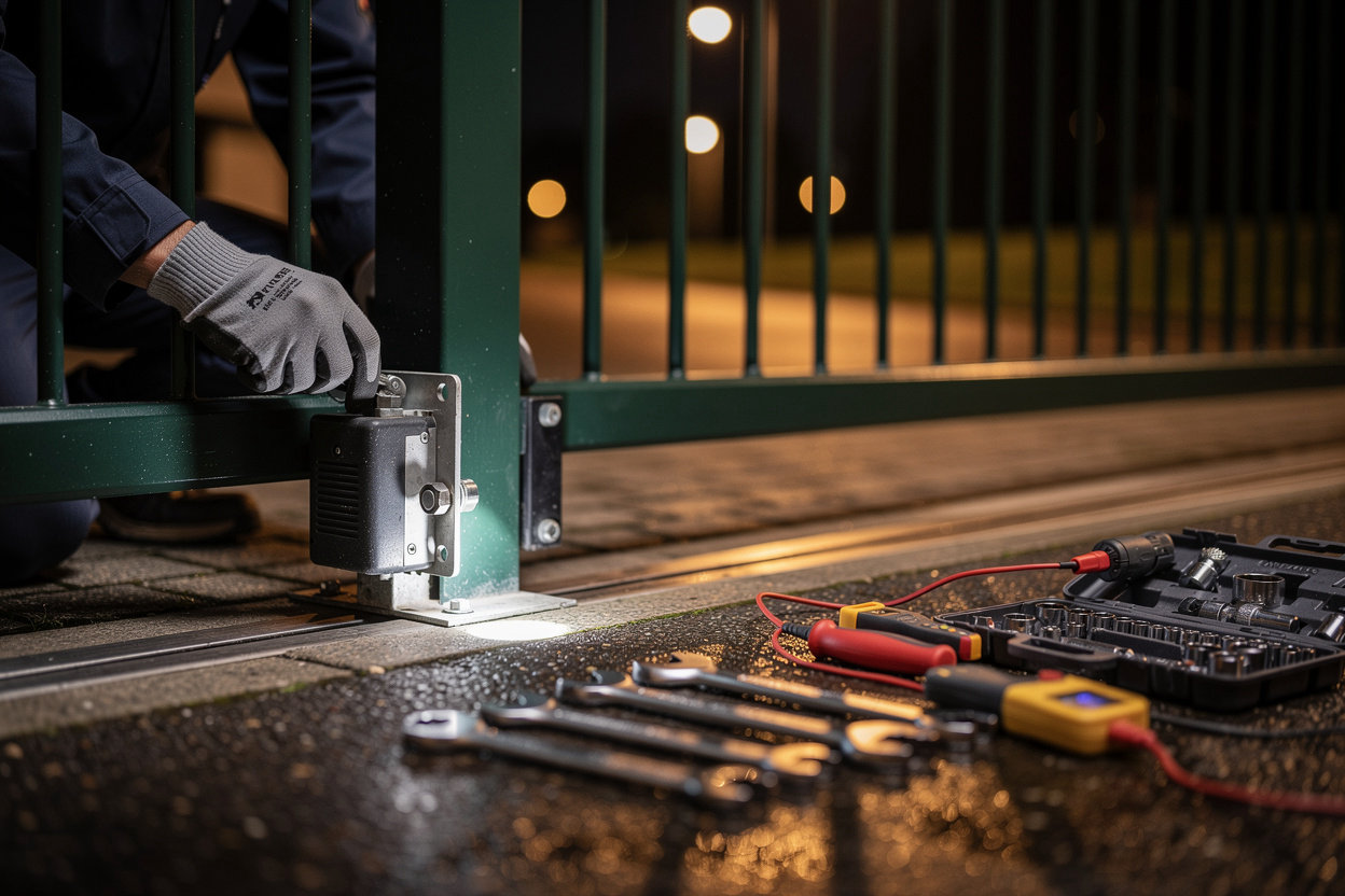 Eastern Gate Enterprises emergency gate repair technician diagnosing a stuck automatic gate in San Diego